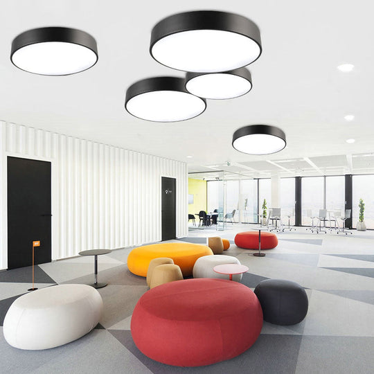 Simple Metal Round Flush Mount Ceiling Light With Led Ideal For Offices – Acrylic Diffuser Included