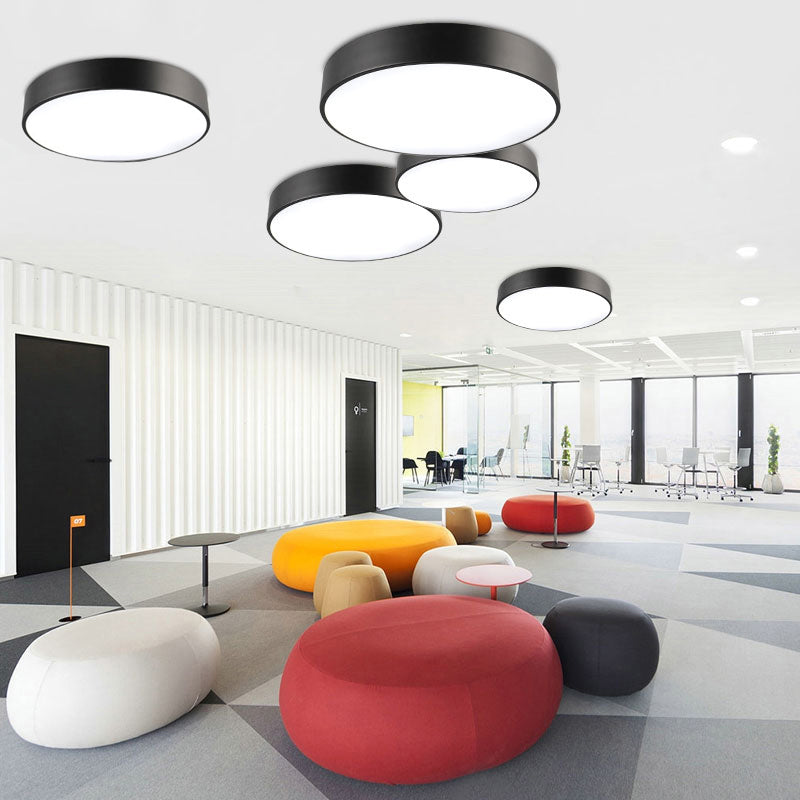Simple Metal Round Flush Mount Ceiling Light With Led Ideal For Offices Acrylic Diffuser Included