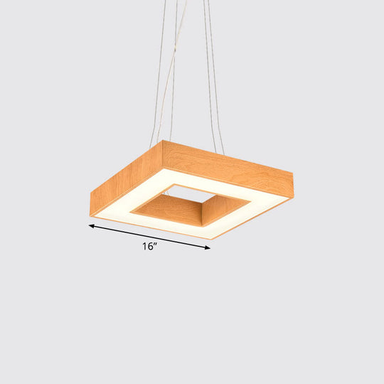 Modern Metal Led Chandelier - Light Wood Square Suspension For Offices / 16 Third Gear