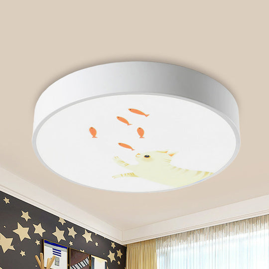 Baby Room Giraffe Led Ceiling Light: Circle Flushmount In White