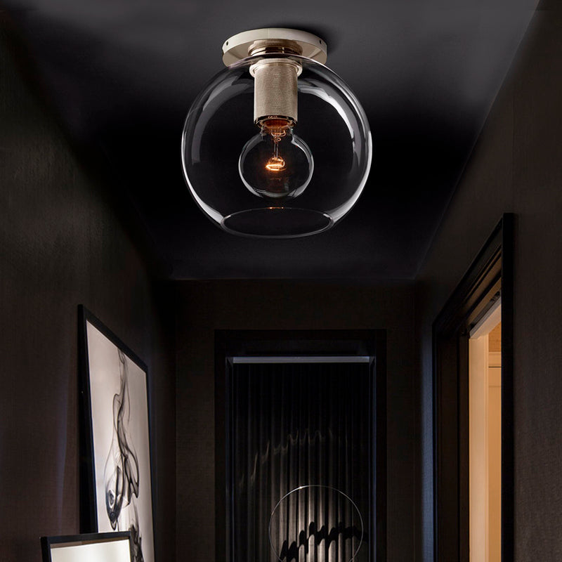 Modern Clear Glass Flush Mount Ceiling Light Fixture For Living Room In 3 Finishes Chrome