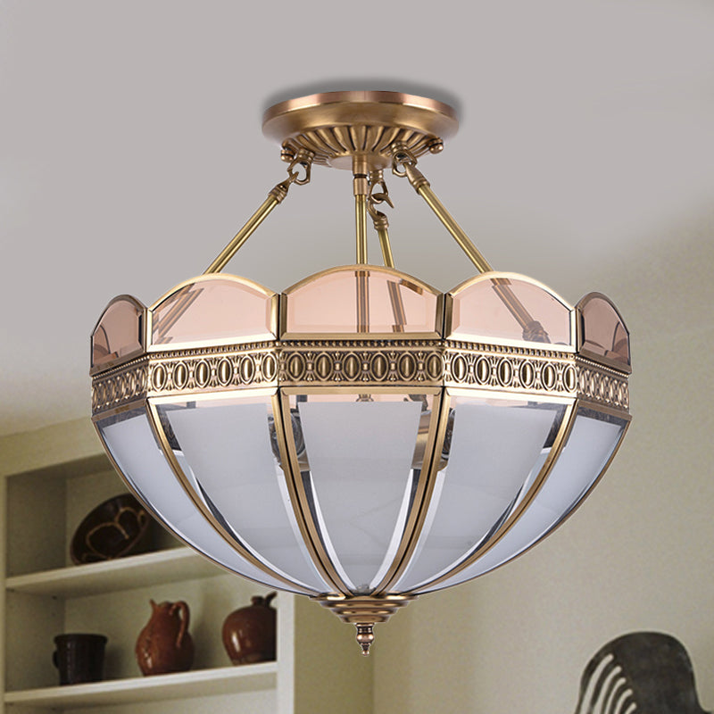 Traditional Brass 4 - Bulb Umbrella Semi Flush Mount Ceiling Light Fixture With Frosted Glass