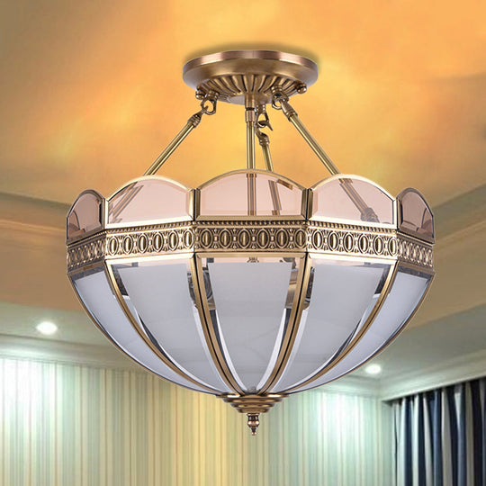Traditional Brass 4 - Bulb Umbrella Semi Flush Mount Ceiling Light Fixture With Frosted Glass