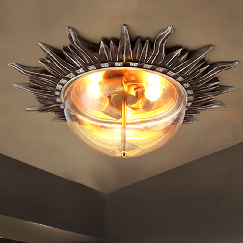 Dome Flush Ceiling Light: Traditional Clear Glass 3 - Bulb Aged Silver Design For Living Room