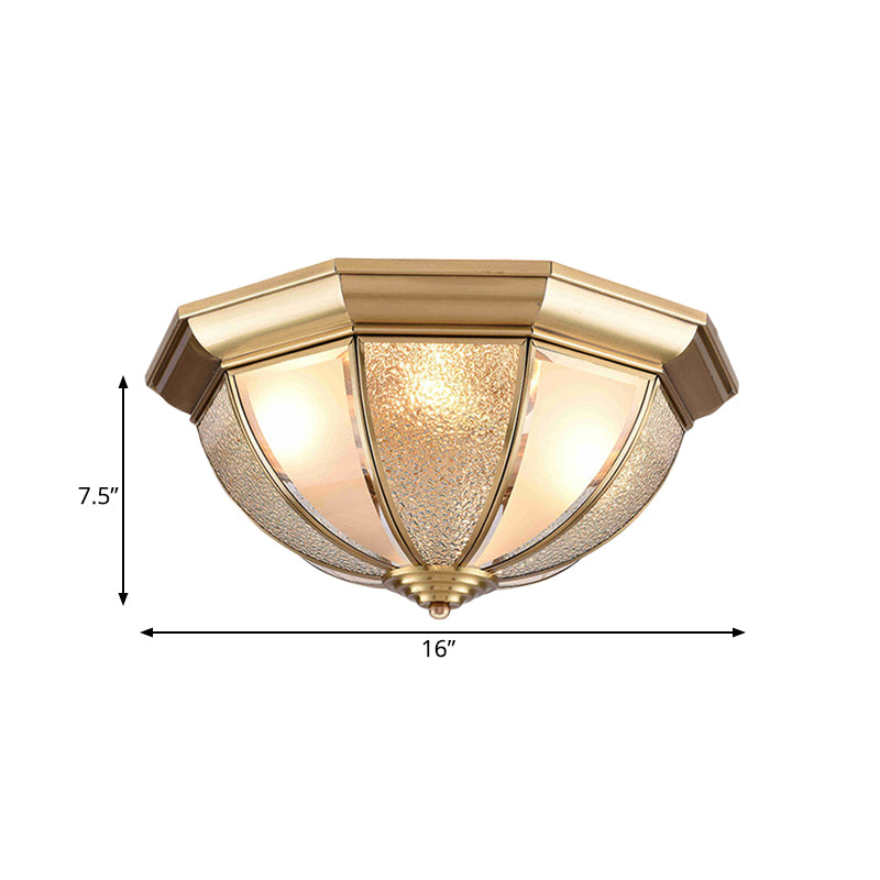Tradition Glass Ceiling Light Fixture - Brass Hemisphere Flush Mount For Bedroom 16’/19.5’ Wide