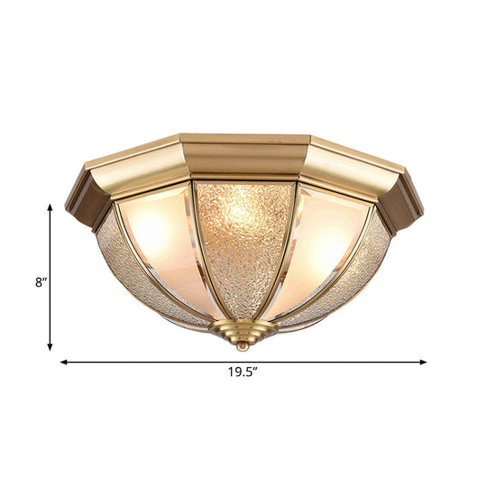 Tradition Glass Ceiling Light Fixture - Brass Hemisphere Flush Mount For Bedroom 16’/19.5’ Wide