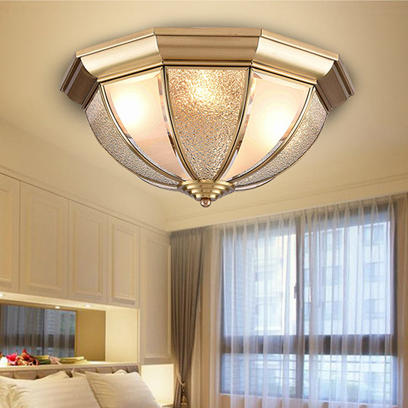 Tradition Glass Ceiling Light Fixture - Brass Hemisphere Flush Mount For Bedroom 16’/19.5’ Wide
