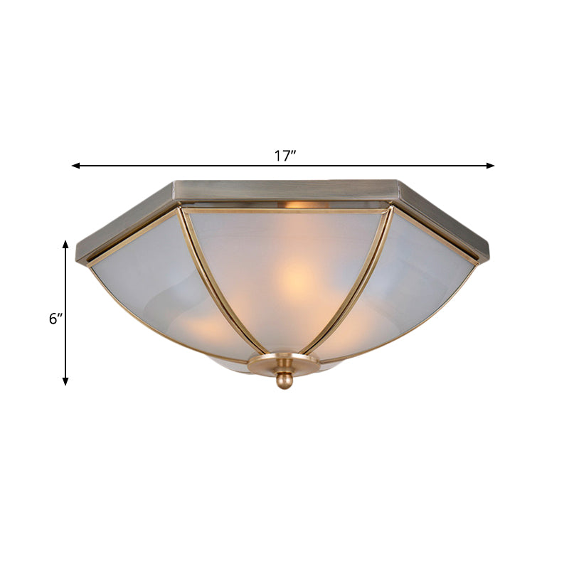 Traditional Opal Glass Ceiling Mounted Flush Mount Light Fixture With 3 Bulbs In Brass