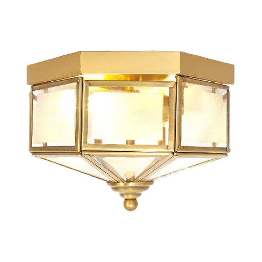 Geometric Flush Light Fixture With Frosted Glass In Brass - Ideal For Balcony Or Ceiling Mounting