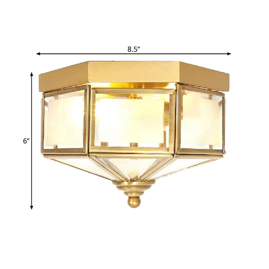 Geometric Flush Light Fixture With Frosted Glass In Brass - Ideal For Balcony Or Ceiling Mounting