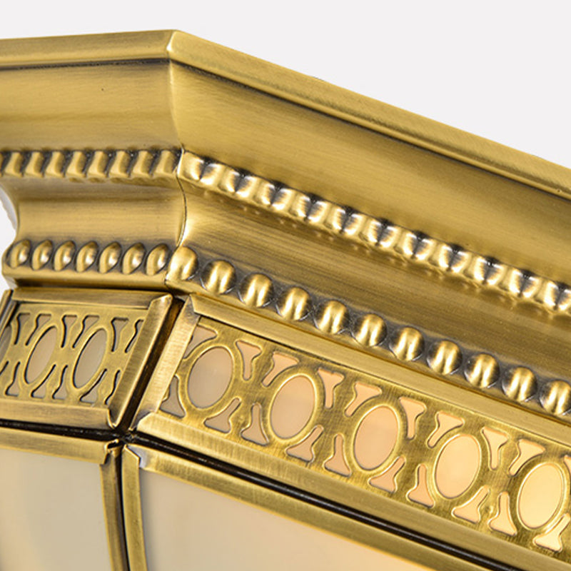 Geometric Flush Light Fixture With Frosted Glass In Brass - Ideal For Balcony Or Ceiling Mounting