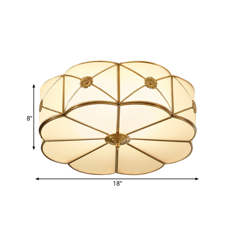 Traditional 1-Tiered White Glass & Gold Flush Mount Chandelier - 3/4/6 Bulbs (14/18/23.5 Width)