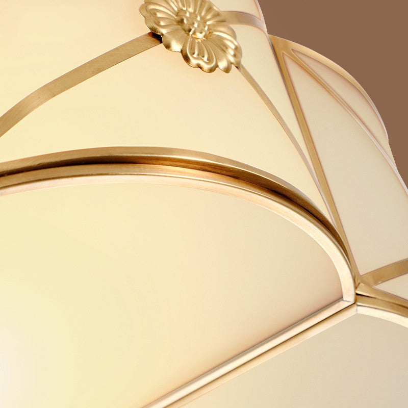 Traditional 1-Tiered White Glass & Gold Flush Mount Chandelier - 3/4/6 Bulbs (14’/18’/23.5’ Width)