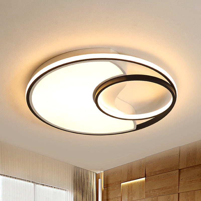 Modern Led Flush Mount Ceiling Lamp For Bathroom Or Hallway - Sun Moon Design Black / 16.5 Warm
