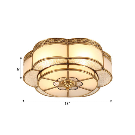 Opal Glass Flush Mount Brass Flower Ceiling Light - Bedroom Fixture 3/4/6 Bulbs 14’/18’/23.5’ Wide