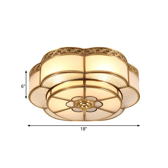 Opal Glass Flush Mount Brass Flower Ceiling Light - Bedroom Fixture 3/4/6 Bulbs 14’/18’/23.5’ Wide