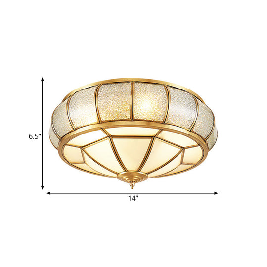 Water Glass Brass Circle Flush Mount Ceiling Light Fixture For Hallway - 3/4/6 Bulbs
