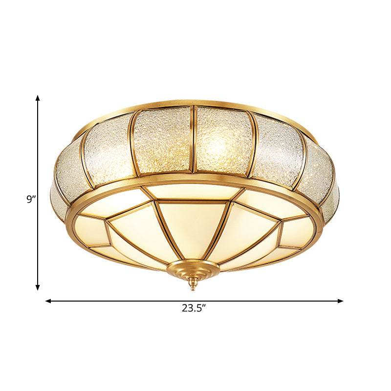 Water Glass Brass Circle Flush Mount Ceiling Light Fixture For Hallway - 3/4/6 Bulbs