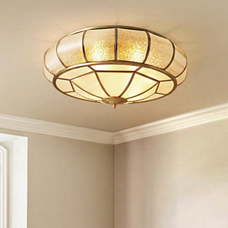 Water Glass Brass Circle Flush Mount Ceiling Light Fixture For Hallway - 3/4/6 Bulbs 14/18/23.5 Wide