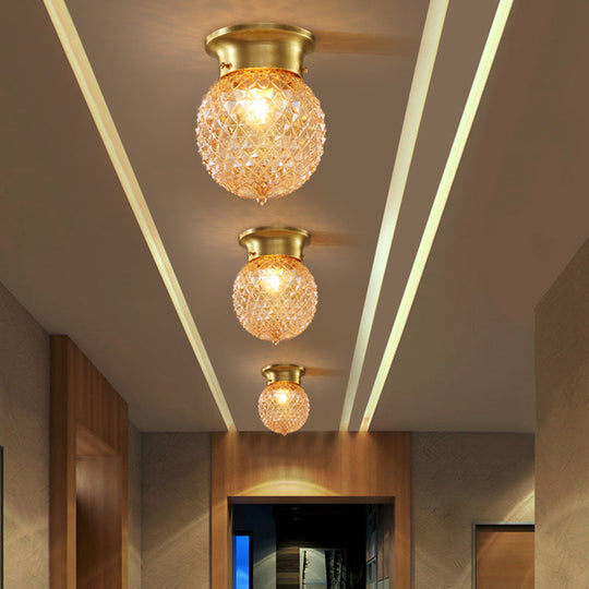 Traditional Prismatic Glass Globe Ceiling Mount Chandelier - Brass Finish 6’/7’ Wide 1 Bulb / 6’