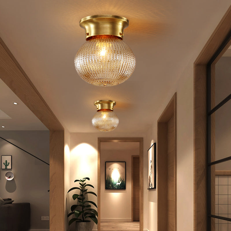 Traditional Prismatic Glass Globe Ceiling Mount Chandelier - Brass Finish 6’/7’ Wide 1 Bulb