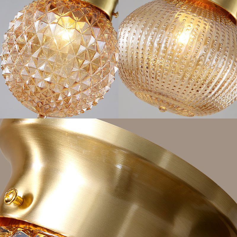 Traditional Prismatic Glass Globe Ceiling Mount Chandelier - Brass Finish 6’/7’ Wide 1 Bulb