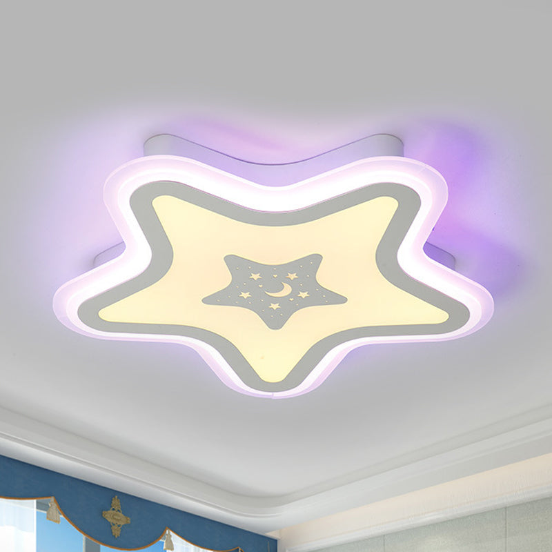 Modern Led Star Ceiling Light For Stairway Or Kindergarten - White Flush Mount With Acrylic Fixture