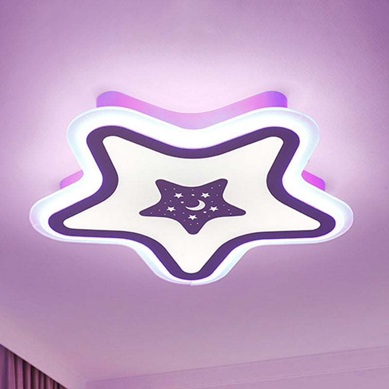 Modern Led Star Ceiling Light For Stairway Or Kindergarten - White Flush Mount With Acrylic Fixture