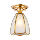 Traditional White Glass Brass Semi Flush Mount Chandelier 5/6 Wide Cone/Globe Ceiling 1 Bulb