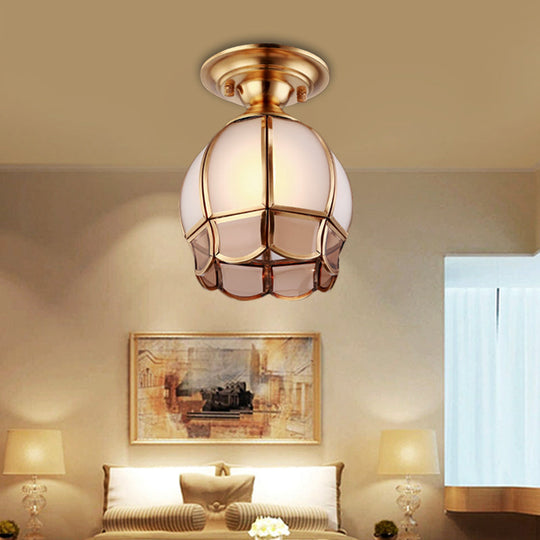Traditional White Glass Brass Semi Flush Mount Chandelier 5’/6’ Wide Cone/Globe Ceiling 1 Bulb / 6’