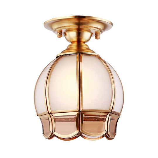Traditional White Glass Brass Semi Flush Mount Chandelier 5’/6’ Wide Cone/Globe Ceiling 1 Bulb