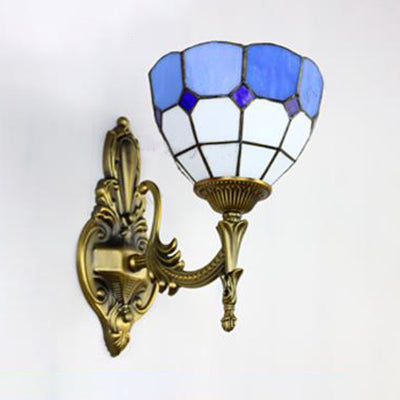 Retro Tiffany Stained Glass Wall Sconce With 1 Light -Yellow/Blue For Corridor