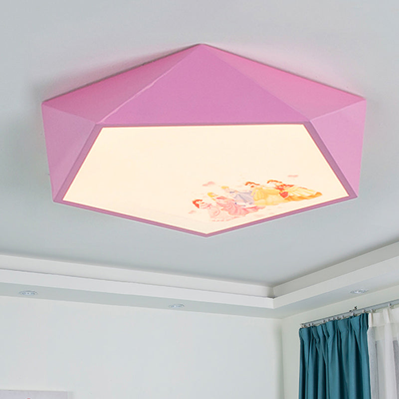 Kindergarten Flush Mount Ceiling Light - Pink Acrylic Cartoon Geometry Shape / 16.5’