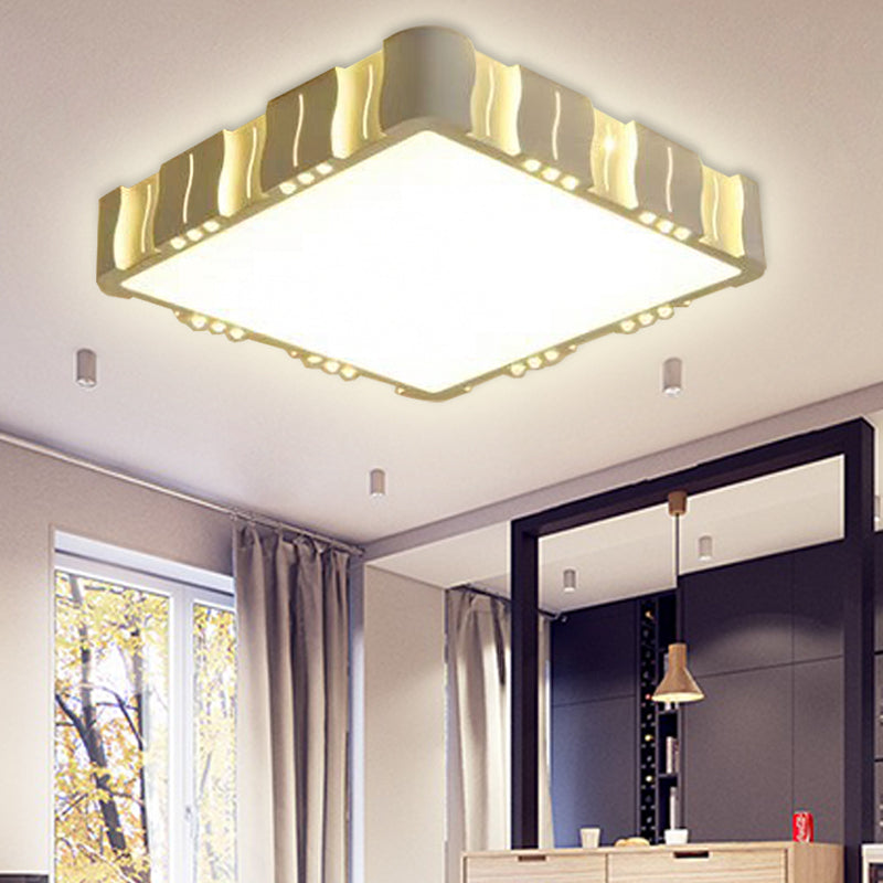 Modern Acrylic Led Flush Ceiling Light - White Square/Round Design For Living Room With Warm/White
