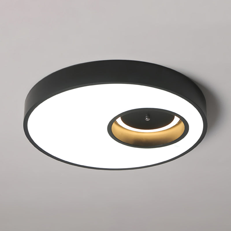 Contemporary Black/White Round Ceiling Flush Light 18’/23.5’ Wide - Led Acrylic Lighting For