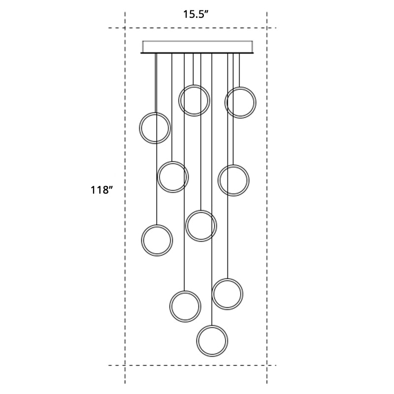 Golden Led Suspension Pendant Light - Sleek Metallic Halo Design For Stairways