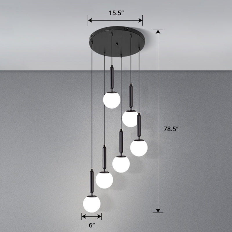 Modern Cream Glass Multi-Lamp Ceiling Light With Globe Stairs Design - Pendant Lighting Fixture 6 /