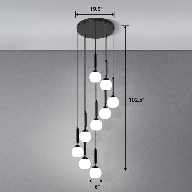Modern Cream Glass Multi-Lamp Ceiling Light With Globe Stairs Design - Pendant Lighting Fixture 9 /