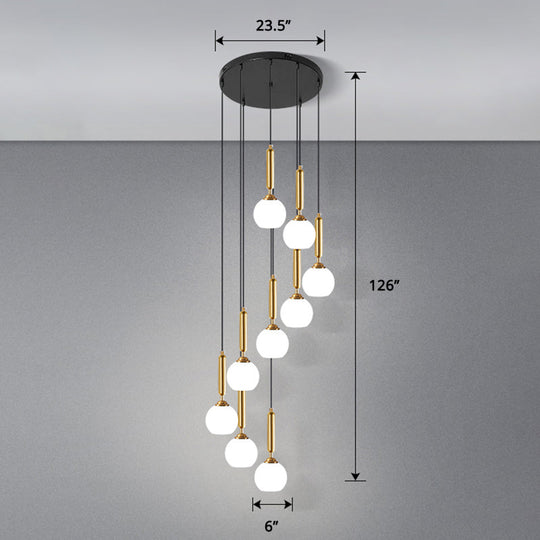 Modern Cream Glass Multi-Lamp Ceiling Light With Globe Stairs Design - Pendant Lighting Fixture 12 /