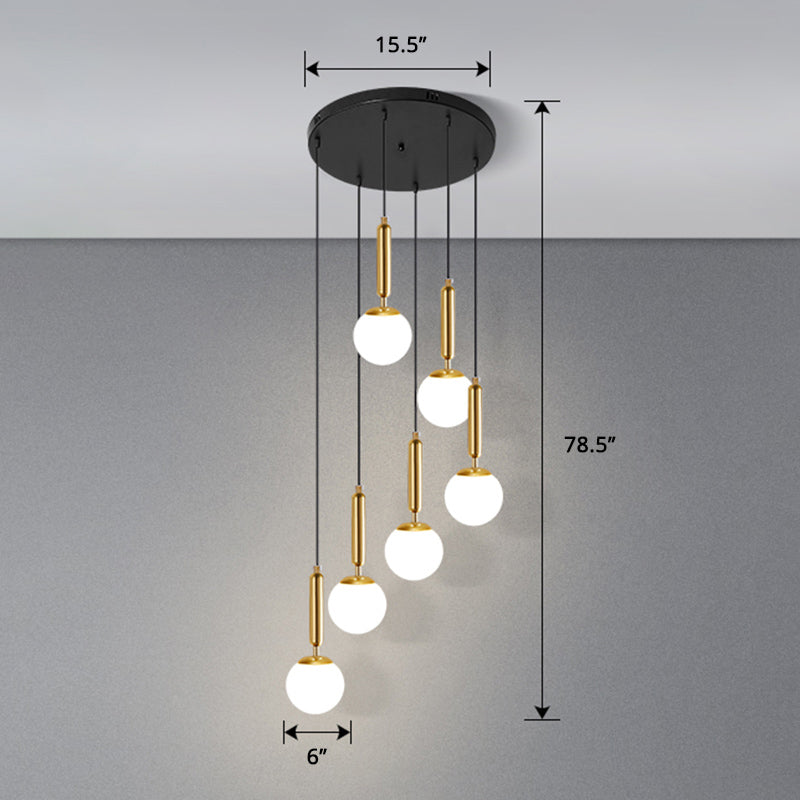 Modern Cream Glass Multi-Lamp Ceiling Light With Globe Stairs Design - Pendant Lighting Fixture 6 /