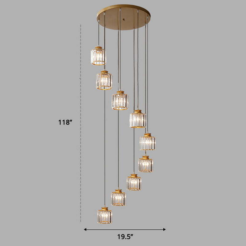Minimalist Crystal Pendant Ceiling Light With Multiple Lamps And Stairway Design 9 / Gold