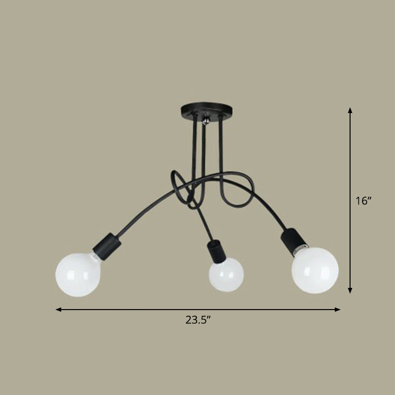 Black Metal Knot Chandelier With Bare Bulb Design - Industrial Living Room Lamp 3 /