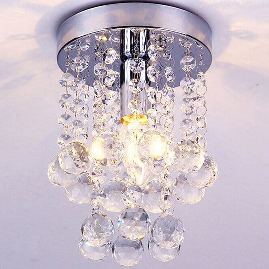 Modern Chrome Finish Flushmount Ceiling Light With Crystal Drops / 6
