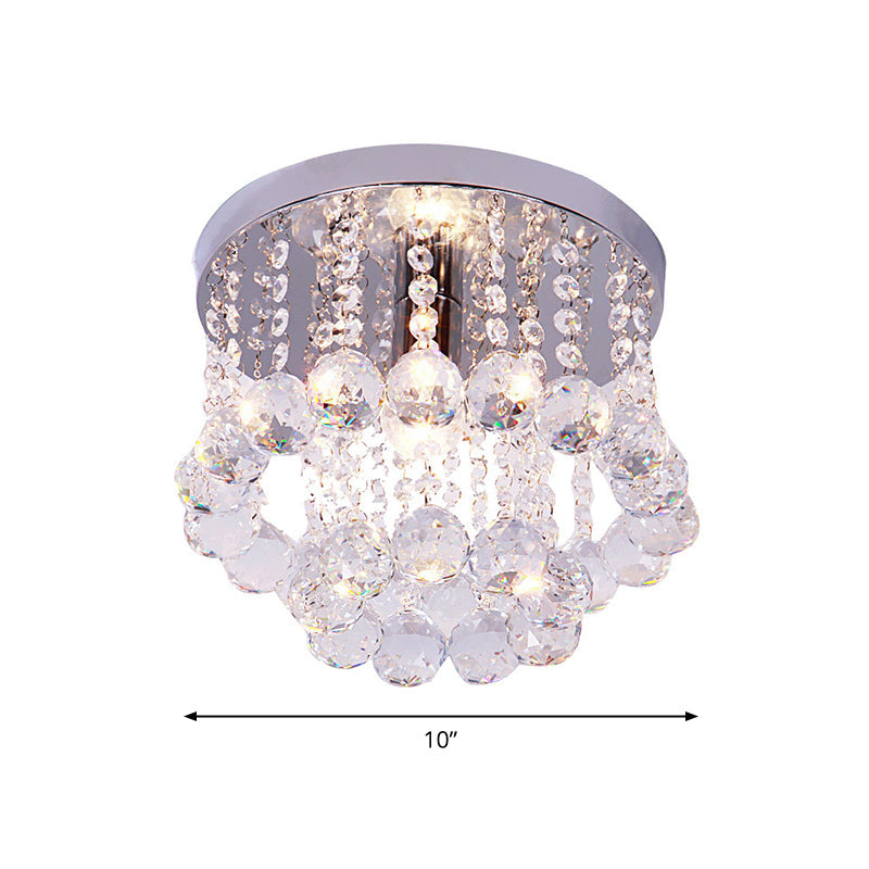 Modern Chrome Finish Flushmount Ceiling Light With Crystal Drops / 10