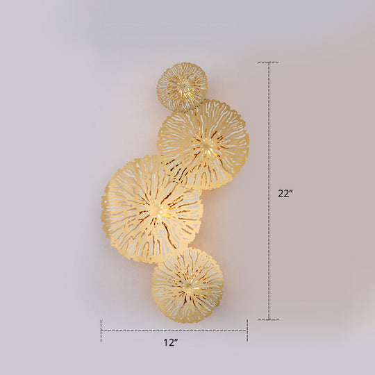 Golden Lotus Leaf Wall Mounted Sconce Light Fixture With Artistic Metal Shade (4 Bulbs) Gold / Left