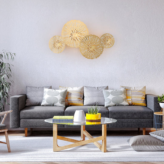 Golden Lotus Leaf Wall Mounted Sconce Light Fixture With Artistic Metal Shade (4 Bulbs)
