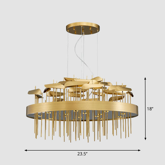 Modern Gold Leaf Suspension Chandelier For Dining Room / Round Canopy
