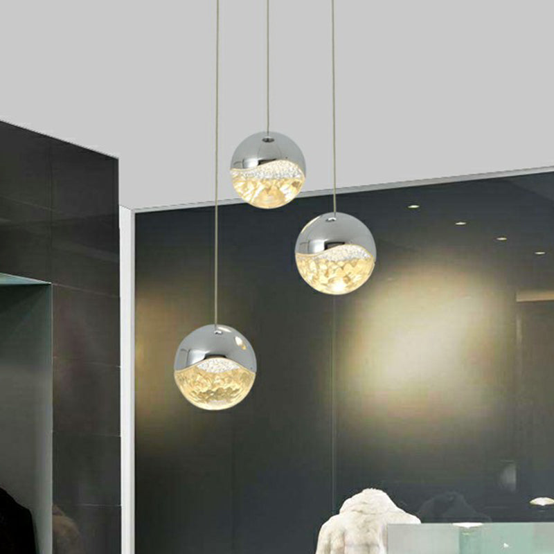Modern Chrome Led Cluster Pendant Light With Clear Glass Globes - Ideal For Restaurants
