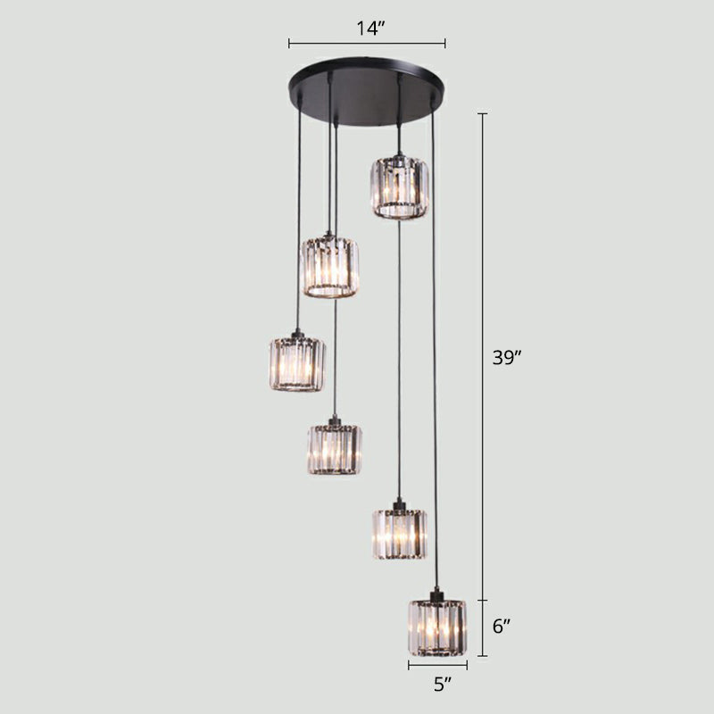 Modern Shaded Glass Multi-Light Pendant For Living Room Ceiling 6 / Black