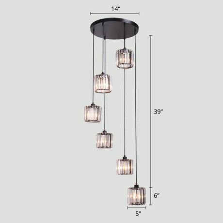 Modern Shaded Glass Multi Light Pendant Ceiling Lamp For Living Room 6 / Black